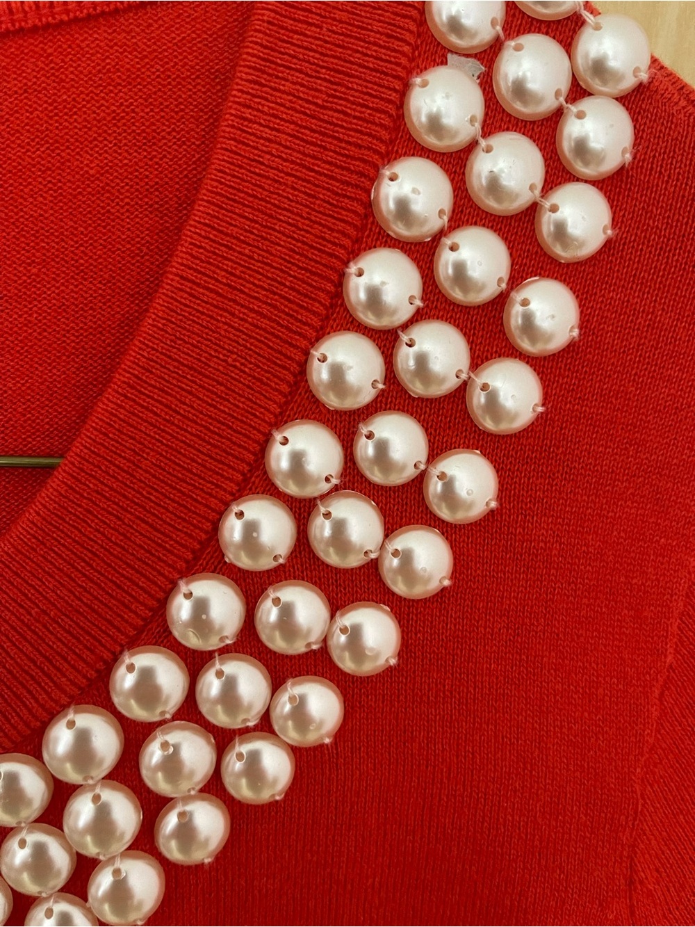 kate spade Red Pearl-Embellished Crewneck Cardigan - Picture 7 of 9
